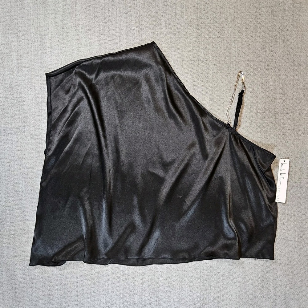 Nicole Miller Camisole Womens XL Black Satin One Shoulder Rhinestone Strap